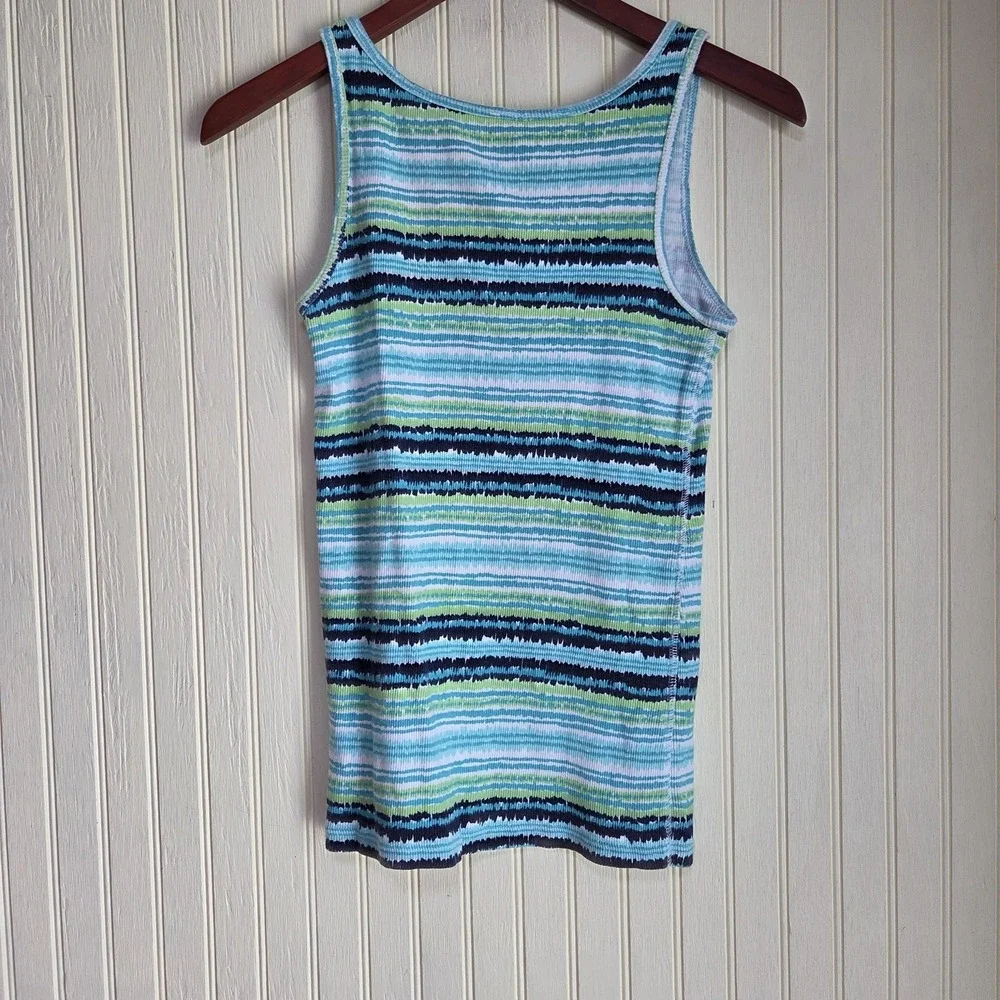 Faded Glory Tank Top‎ Girls Large 12-14 Blue Stripe Scoop Neck Sleeveless Shirt